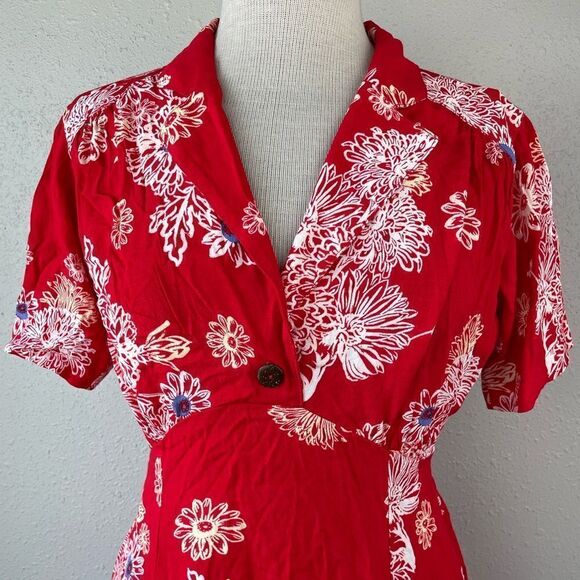 NWT Free People Red And White Floral Midi Dress Size S - Picture 2 of 9
